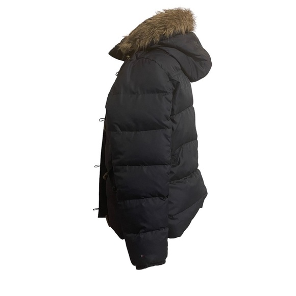 Women’s TOMMY HILFIGER Navy Blue Down Puffer Coat Jacket Fur Hood - Picture 4 of 7